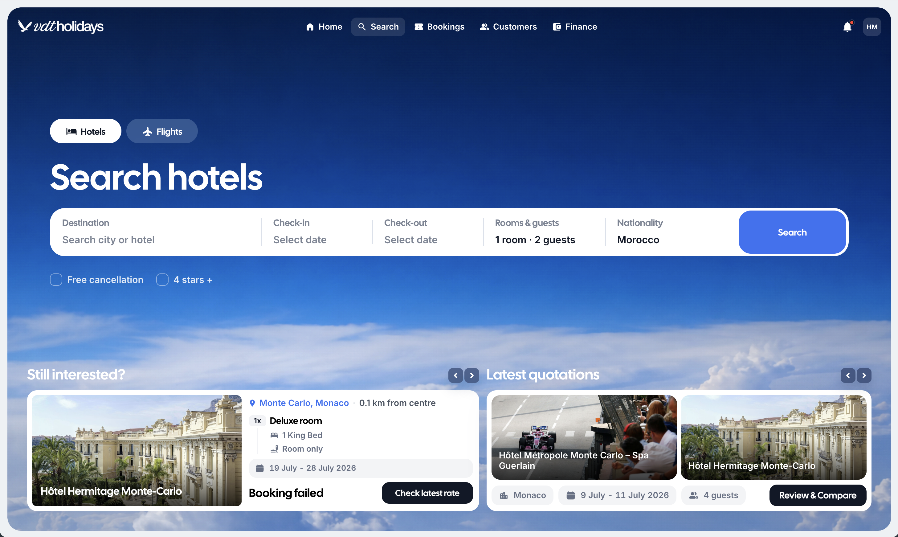 Vdt Holidays booking dashboard preview.